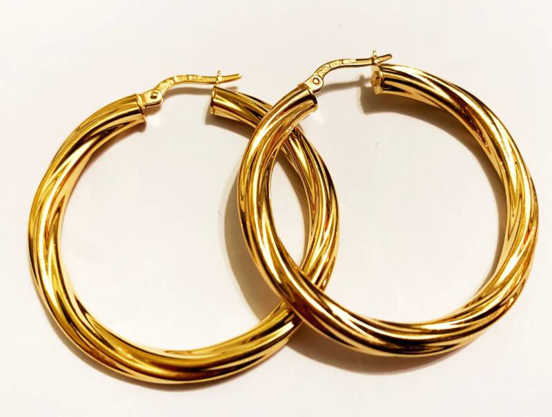 10K Solid Gelb Gold Swirly Creolen Großer Dicker Statement Schmuck von AMYKORYLINE