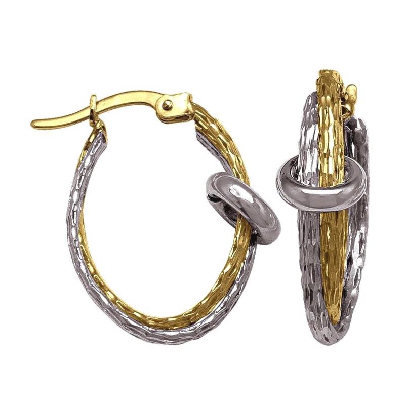 10K Solides Zweifarbiges Gold | 0, 75 "Länge Funkelnde Verdrehte Doppelte Ovale Creolen, Einzigartige, Seltene Modestatement-Ohrringe Aus Massivem von AMYKORYLINE