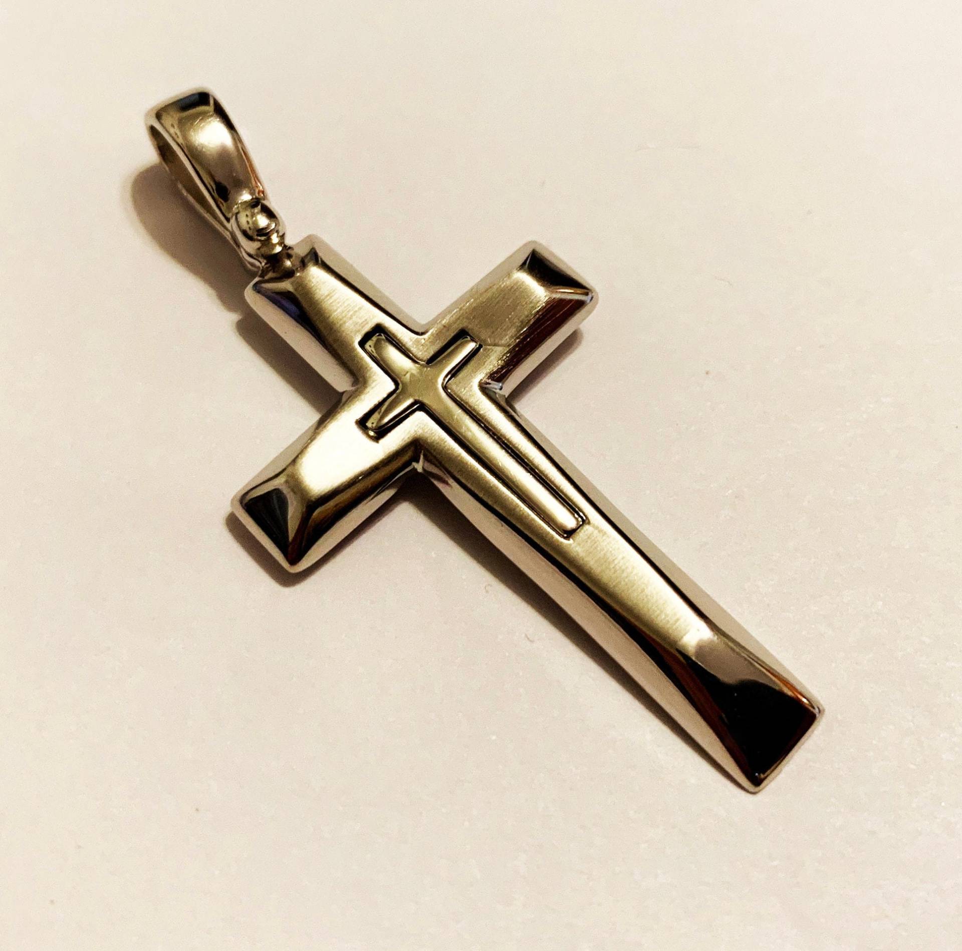 14K Massives Weißgold | 2 "Zoll Einzigartiges Designkreuz, Seltenes Fundkunstwerk Großes Stilvolles Glattes Vollgoldkreuz Für Männer Und Frauen." von AMYKORYLINE