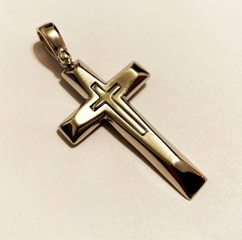 14K Massives Weißgold | 2 "Zoll Einzigartiges Designkreuz, Seltenes Fundkunstwerk Großes Stilvolles Glattes Vollgoldkreuz Für Männer Und Frauen." von AMYKORYLINE