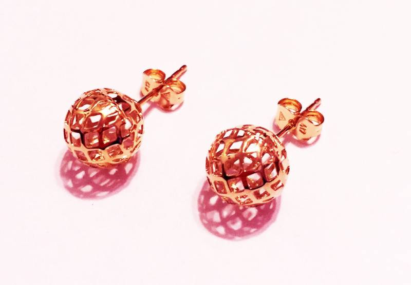 14K Solid Rose Gold | 10 Mm Filigrane Kugel Ohrstecker, Ausgefallene Einzigartige Seltene Große Stilvolle Massiv Push Back Ohrstecker Für Frauen von AMYKORYLINE