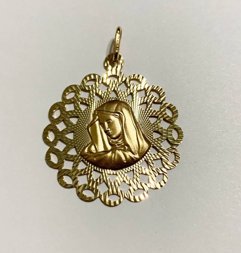 14K Solides Gelbgold | Jungfrau Maria/JesusReversible Anhänger | 16 Mm 22 32 Mm Kunstwerk Großer Filigraner Sonnenschein Religiöser Solider von AMYKORYLINE