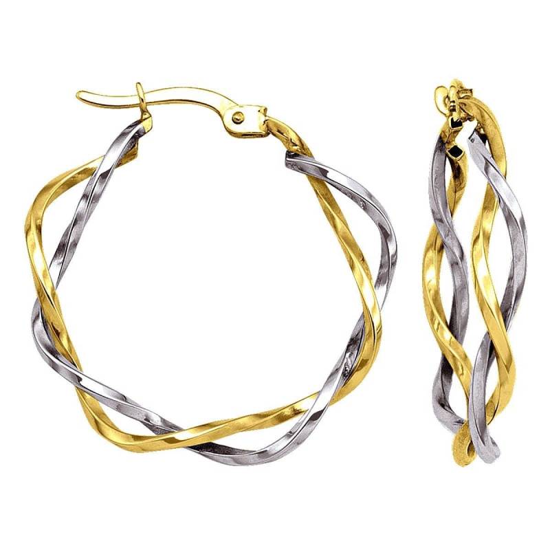 14K Solides Zweifarbiges Gold Twisted Doppelkreis Creolen | 1 "Zoll Einzigartige Stilvolle Mode-Statement Große Massive Hoop Ohrringe Für Frauen von AMYKORYLINE
