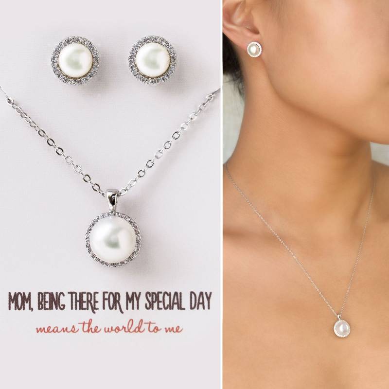 Hochzeitsgeschenk, Mutter Der Braut Geschenk, Des Bräutigams Perlenkette, Perlenohrringe, Schmuck-Set von AMYOBridal