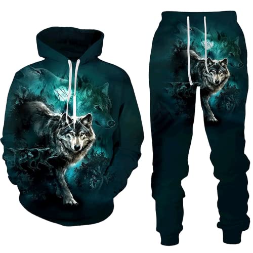 AMYSMTER 3D Cool Hoody Sweatshirt, Nordische Mythologie Wolf Streetwear Casual Hoody Hoodie, Unisex Hoodie Herren Damen Kapuzenpullover (Style-f,2XL) von AMYSMTER