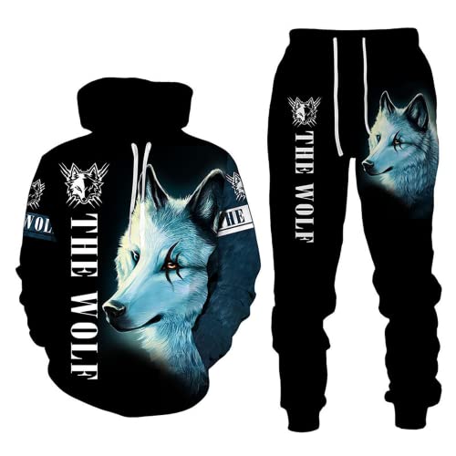 AMYSMTER Unisex 3D Druck Wolf-Hoodie-Set Herren Damen Kapuzenpullover Bunt Langarm Coole Sweatshirt S-6XL (Style-c,2XL) von AMYSMTER