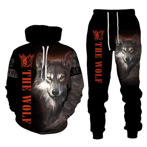 AMYSMTER Unisex 3D Druck Wolf-Hoodie-Set Herren Damen Kapuzenpullover Bunt Langarm Coole Sweatshirt S-6XL (style-e,L) von AMYSMTER