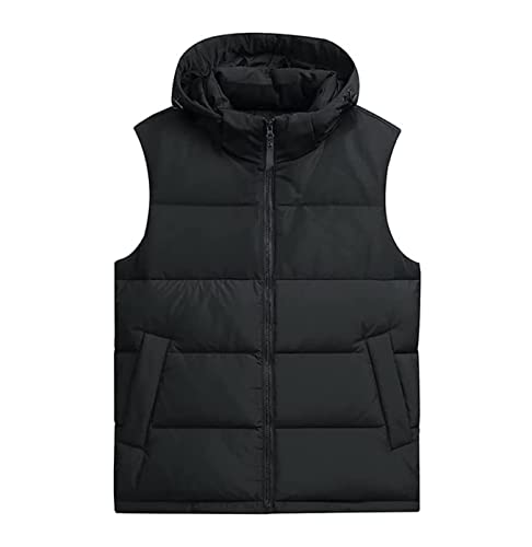 AMYSTY Pufferweste Weste Steppweste Herren wärmer Gilet Winter Puffer Weste ärmellose Jacken mit Kapuze Weste Oberbekleidung Down Weste Warme Weste (Color : Siyah, Size : L) von AMYSTY