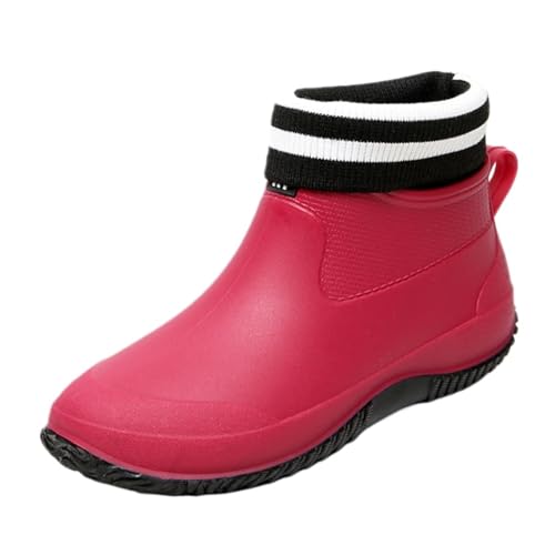 AMYSTY Wasserdticht Regenstiefel Damen Regenstiefel Gartenschuhe Rutschfeste Gummistiefeletten Autowaschschuhe Freizeitschuhe Komfort Gummistiefel(Rood,43) von AMYSTY