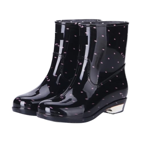 AMYSTY Wasserdticht Regenstiefel Damen Wasserschuhe Kurze Stöckelschuhe Mittelhohe Regenstiefel Wasserdichte Rutschfeste Gummischuhe Komfort Gummistiefel(Black,36) von AMYSTY