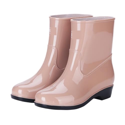 AMYSTY Wasserdticht Regenstiefel Damen Wasserschuhe Kurze Stöckelschuhe Mittelhohe Regenstiefel Wasserdichte Rutschfeste Gummischuhe Komfort Gummistiefel(Brown,38) von AMYSTY
