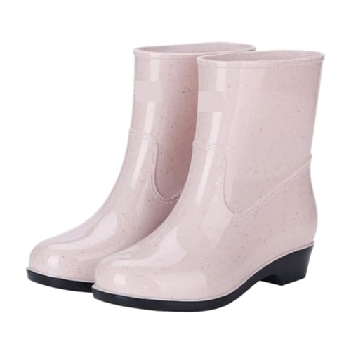AMYSTY Wasserdticht Regenstiefel Damen Wasserschuhe Kurze Stöckelschuhe Mittelhohe Regenstiefel Wasserdichte Rutschfeste Gummischuhe Komfort Gummistiefel(Pink,36) von AMYSTY