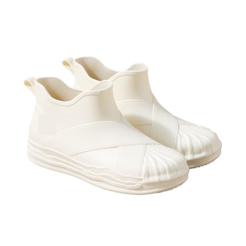 AMYSTY Wasserdticht Regenstiefel Kurze Wasserdichte Und Rutschfeste Gummischuhe For Damen For Den Außenbereich Komfort Gummistiefel(White,38) von AMYSTY