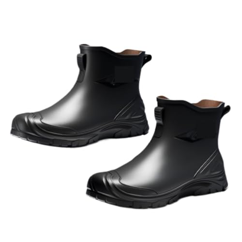 AMYSTY Wasserdticht Regenstiefel Rutschfeste Wasserschuhe For Den Außenbereich, Herren, Niedrige Stiefel Mit Kurzem Schaft, Wasserdicht Komfort Gummistiefel(Black,43) von AMYSTY