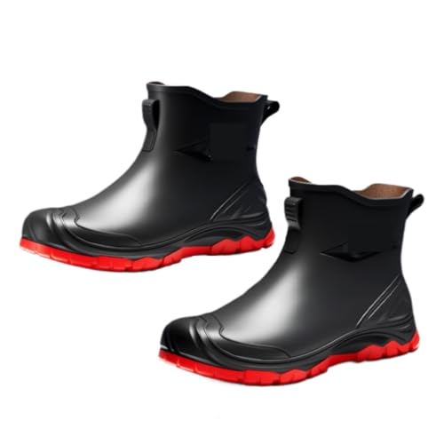 AMYSTY Wasserdticht Regenstiefel Rutschfeste Wasserschuhe For Den Außenbereich, Herren, Niedrige Stiefel Mit Kurzem Schaft, Wasserdicht Komfort Gummistiefel(Rood,41) von AMYSTY