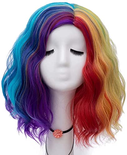 Perücke Tägliche Perücken Party 14"/35 Cm Bunte Gelockte Perücke Fashion Party Cosplay Perücke Für Halloween Weihnachtsfeier Perücke Damen (Color : C) von AMYSTY