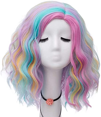 Perücke Tägliche Perücken Party 14"/35 Cm Bunte Gelockte Perücke Fashion Party Cosplay Perücke Für Halloween Weihnachtsfeier Perücke Damen (Color : D) von AMYSTY