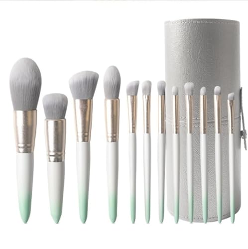 Pinselset Makeup Make-up-Pinsel-Set, 12-teilig, Premium-Pinsel For Lidschatten, Augenbrauen, Eyeliner, Concealer Und Mehr Eyeshadow Pinsel(Green-Brush Bucket) von AMYSTY