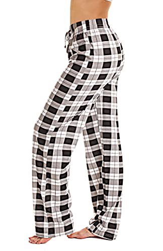 AMYTIS Damen Weihnachts Pyjama Stretch Bequeme Pyjamahose Schlafanzughose Lang Lounge Hausanzug Hosen Freizeithose Relaxhose Fitness Weites Bein, PlaidBlack#105, 3XL von AMYTIS LINGERIE