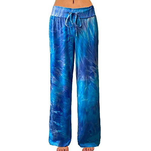 AMYTIS Damen Casual Stretch Freizeithose Bequeme Weich Pyjamahose Schlafanzughose Lang Winter Hausanzug Hose Relaxhose Haremhose Fitness Hosen Weites Bein,Blue#14,M von AMYTIS LINGERIE