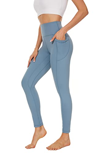 AMYTIS Damen Sport Leggings Yogahose High Waist mit Taschen Fitness Stretch Blickdicht Lang Gym Handytasche, Lake Blue, L von AMYTIS LINGERIE