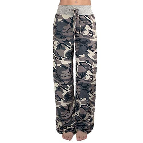 AMYTIS Damen Yogahose Stretch Freizeithose Bequeme Pyjamahose Schlafanzughose Lang Leichte Lounge Hose Hausanzug Hosen Relaxhose Fitness Sommer Weites Bein,Camouflage#0909,L von AMYTIS LINGERIE