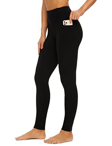 AMYTIS Damen Sport Leggings Yogahose High Waist mit Taschen Fitness Stretch Blickdicht Lang Gym Handytasche, Black, L von AMYTIS LINGERIE