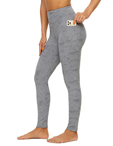 AMYTIS Damen Sport Leggings Yogahose High Waist mit Taschen Fitness Stretch Blickdicht Lang Gym Handytasche, Light Grey, XL von AMYTIS LINGERIE