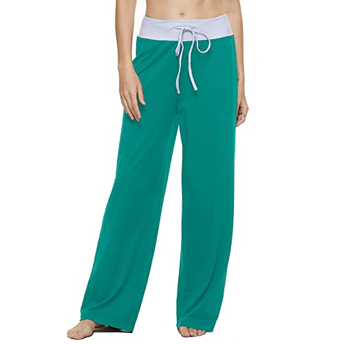 AMYTIS Damen Yogahose Stretch Freizeithose Bequeme Pyjamahose Schlafanzughose Lang Leichte Lounge Hose Hausanzug Hosen Relaxhose Fitness Sommer Weites Bein, blue 2XL von AMYTIS LINGERIE