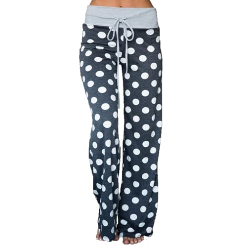 AMYTIS Damen Yogahose Stretch Freizeithose Bequeme Pyjamahose Schlafanzughose Lang Leichte Lounge Hose Hausanzug Hosen Relaxhose Fitness Sommer Weites Bein,Dot,3XL von AMYTIS LINGERIE