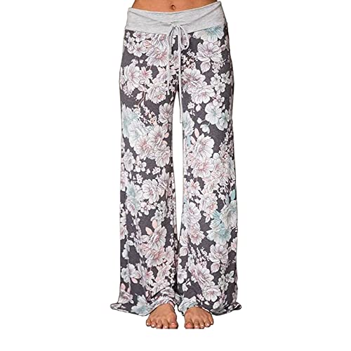 AMYTIS Damen Yogahose Stretch Freizeithose Bequeme Pyjamahose Schlafanzughose Lang Leichte Lounge Hose Hausanzug Hosen Relaxhose Fitness Sommer Weites Bein,Grey#0630,3XL von AMYTIS LINGERIE