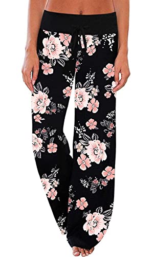 AMYTIS Damen Yogahose Stretch Freizeithose Bequeme Pyjamahose Schlafanzughose Lang Leichte Lounge Hose Hausanzug Hosen Relaxhose Fitness Weites Bein,Black#0580,XXL von AMYTIS LINGERIE