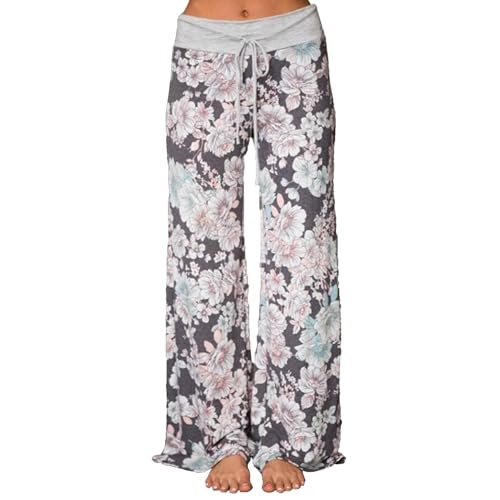 AMYTIS Damen Yogahose Stretch Freizeithose Bequeme Pyjamahose Schlafanzughose Lang Leichte Lounge Hose Hausanzug Hosen Relaxhose Fitness Sommer Weites Bein,Grey#0630,S von AMYTIS LINGERIE
