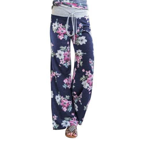 AMYTIS Damen Yogahose Stretch Freizeithose Bequeme Pyjamahose Schlafanzughose Lang Leichte Lounge Hose Hausanzug Hosen Relaxhose Sommerhose Weites Bein von AMYTIS LINGERIE