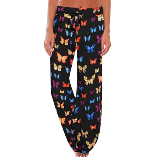 AMYTIS Damen Yogahose Stretch Freizeithose Bequeme Pyjamahose Schlafanzughose Lang Leichte Lounge Hose Hausanzug Hosen Relaxhose Sommerhose Weites Bein von AMYTIS LINGERIE