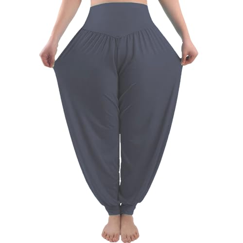 AMYTIS Haremshose Damen Sommer, Sport Workout Fitness Yogahose mit Hoher Taille für Damen, Frauen Grau Stretch Weiche Leicht Lang Pumphose Yoga Pilates Hosen von AMYTIS LINGERIE
