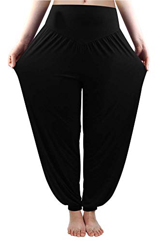 AMYTIS Haremshose für Damen Super Weiches Pumphose Lang Modal Pluderhose Yoga Pilates Hosen Schwarz S von AMYTIS LINGERIE