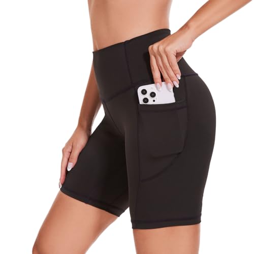 AMYTIS Damen Kurze Shorts Blickdicht Sporthose High Waist Damen Radlerhose Kurz Hose Leggings mit Taschen Elastisch Unterhosen Laufhose Yoga Fitness Hotpants Sommer Boxershorts von AMYTIS LINGERIE