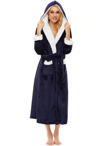 AMYTIS LINGERIE Bademantel Damen Flauschig mit Kapuze Lang Warm Bademäntel für Damen Kuschelige Morgenmantel Fleece Robe von AMYTIS LINGERIE