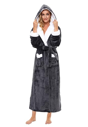 AMYTIS LINGERIE Bademantel Damen Flauschig mit Kapuze Lang Warm Bademäntel für Damen Kuschelige Morgenmantel Fleece Robe von AMYTIS LINGERIE