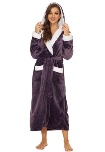 AMYTIS LINGERIE Bademantel Damen Flauschig mit Kapuze Lang Warm Bademäntel für Damen Kuschelige Morgenmantel Fleece Robe von AMYTIS LINGERIE