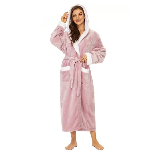 AMYTIS LINGERIE Bademantel Damen Flauschig mit Kapuze Lang Warm Bademäntel für Damen Kuschelige Morgenmantel Fleece Robe von AMYTIS LINGERIE