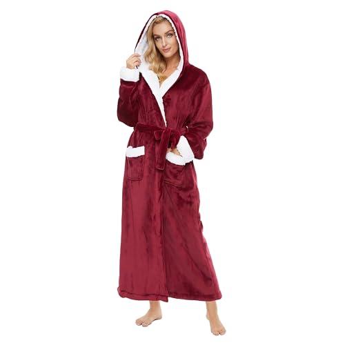 AMYTIS LINGERIE Bademantel Damen Flauschig mit Kapuze Lang Warm Bademäntel für Damen Kuschelige Morgenmantel Fleece Robe von AMYTIS LINGERIE