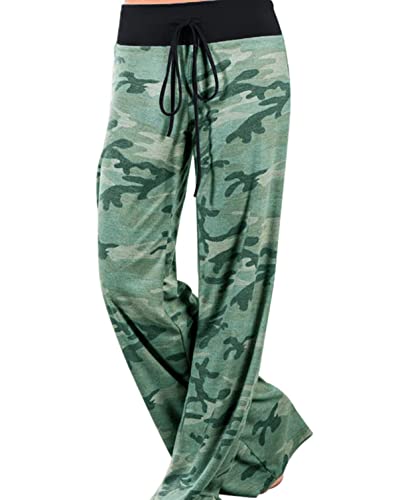 AMYTIS LINGERIE Damen Blumenmuster Weite Bein Lange Hose Schlafanzughose weich Pyjamahose Fitness Freizeithose Strandhose Weites Bein Hose Army Green#0620,3XL von AMYTIS LINGERIE