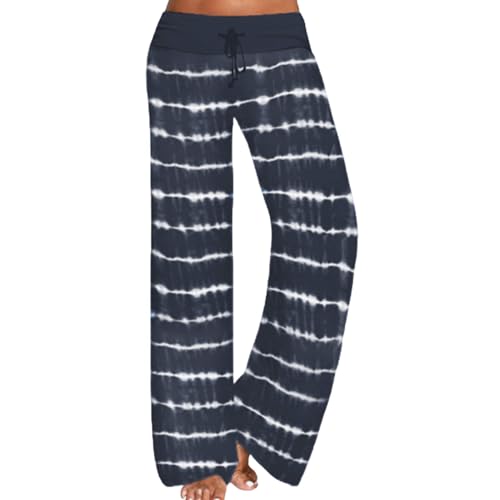 AMYTIS LINGERIE Damen Blumenmuster Weite Bein Lange Hose Schlafanzughose weich Pyjamahose Fitness Freizeithose Strandhose Weites Bein Hose Blue#10902,3XL von AMYTIS LINGERIE