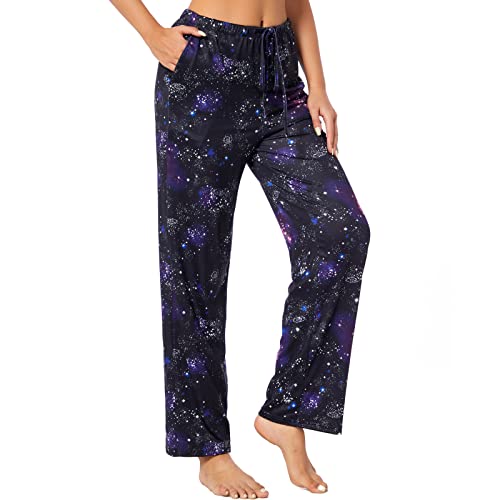 AMYTIS LINGERIE Damen Pyjamahose mit Taschen Loungehose Schlafanzughose Freizeithose Bequeme Weiche Schlafhose,Galaxy,M von AMYTIS LINGERIE