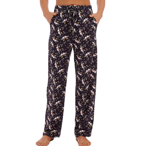 AMYTIS LINGERIE Damen Pyjamahose mit Taschen Loungehose Schlafanzughose Freizeithose Bequeme Weiche Schlafhose,Katze,L von AMYTIS LINGERIE