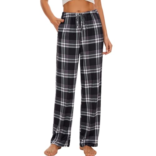 AMYTIS LINGERIE Damen Pyjamahose mit Taschen Loungehose Schlafanzughose Freizeithose Bequeme Weiche Schlafhose,kariert 02,XL von AMYTIS LINGERIE