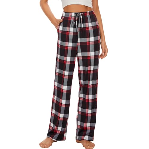 AMYTIS LINGERIE Damen Pyjamahose mit Taschen Loungehose Schlafanzughose Freizeithose Bequeme Weiche Schlafhose,kariert 03,XXL von AMYTIS LINGERIE