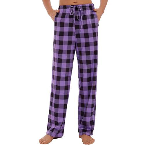 AMYTIS LINGERIE Damen Pyjamahose mit Taschen Loungehose Schlafanzughose Freizeithose Bequeme Weiche Schlafhose,kariert 05,L von AMYTIS LINGERIE